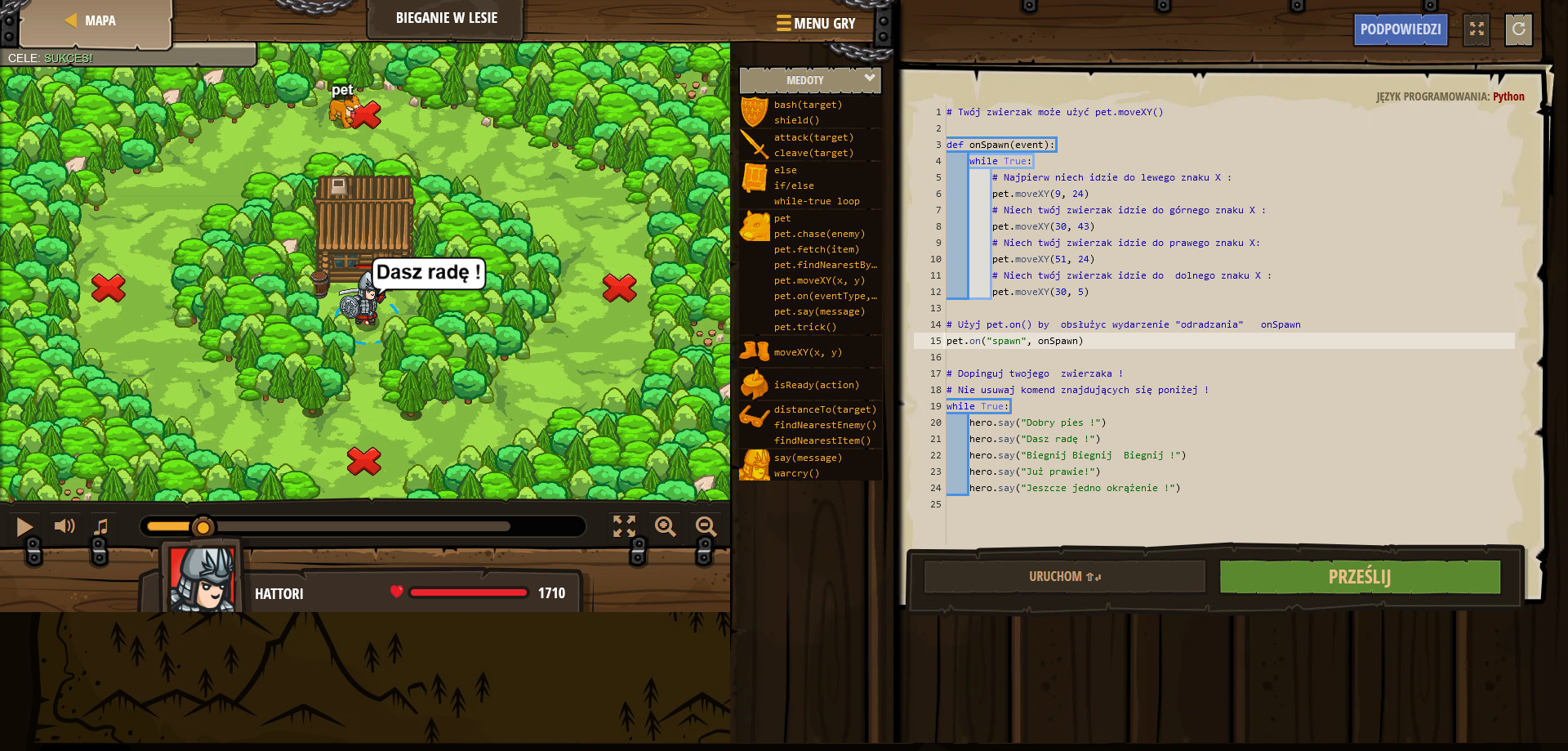 Codecombat - forest jogging - leśnt jogging -  Python