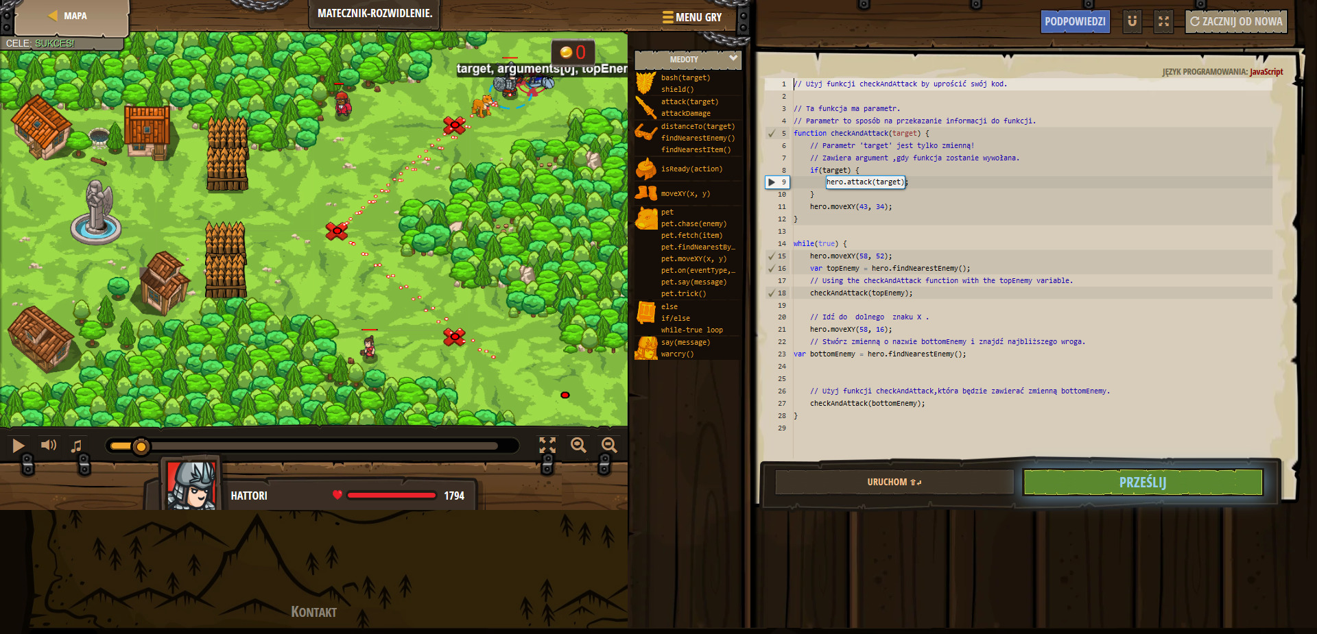 Codecombat - backwoods fork - Matecznik Rozwidlenie - JavaScript