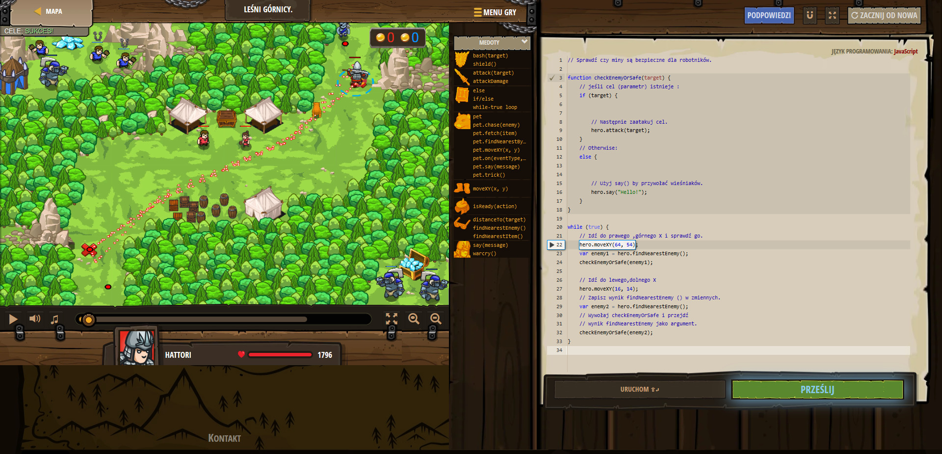 Codecombat - forest miners - Leśni górnicy - JavaScript