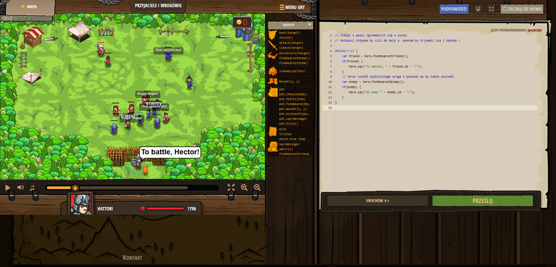 Codecombat - friend and foe - Przyjaciele i wrogowie - JavaScript