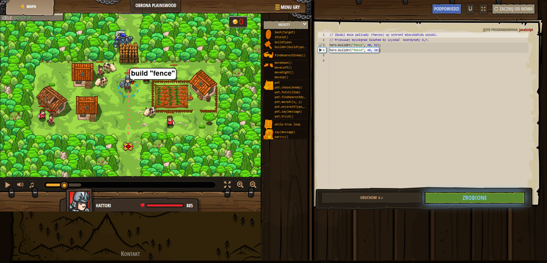Codecombat - defense of plainswood - Obrona Plainswood - JavaScript