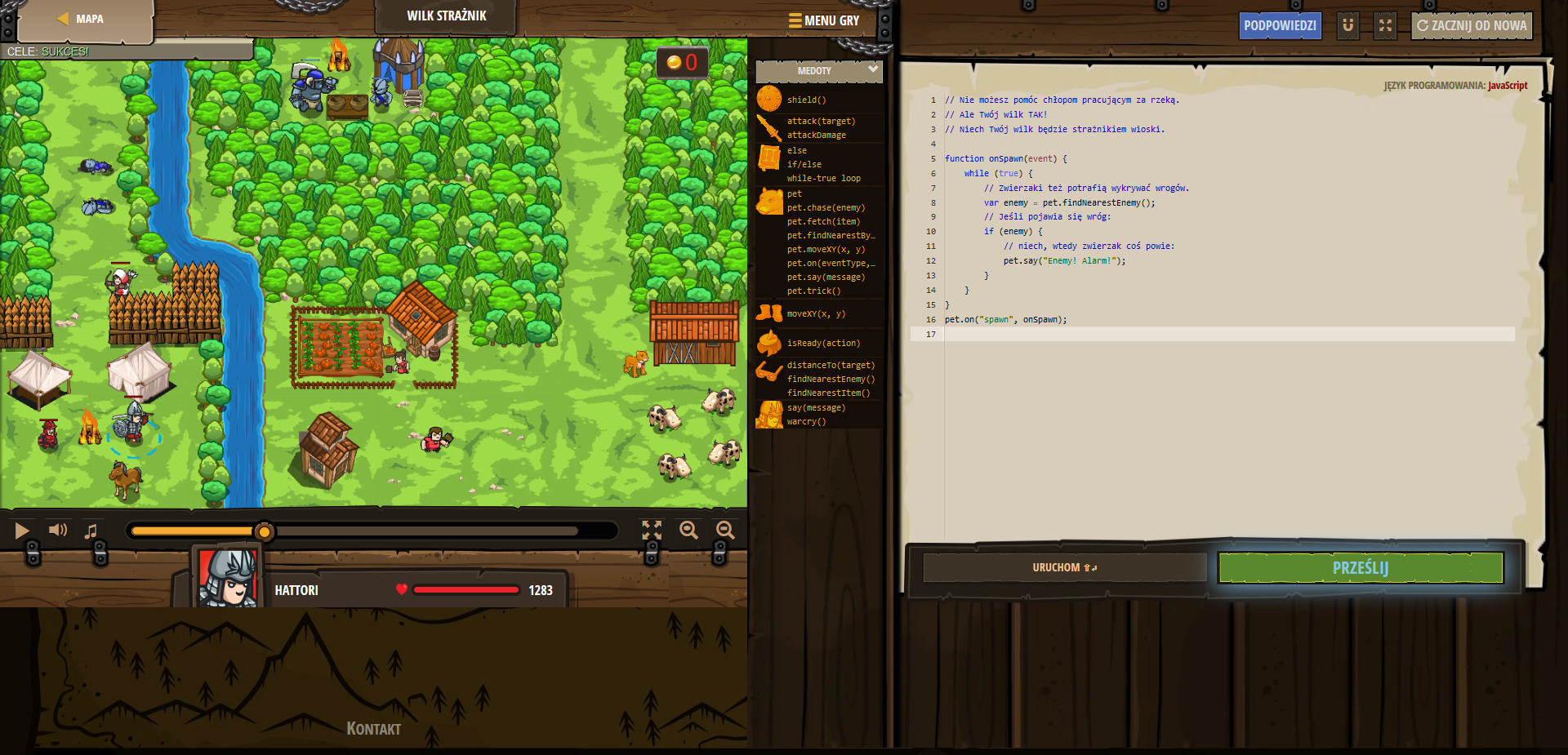 Codecombat - guard dog- Wilk strażnik -  JavaScript