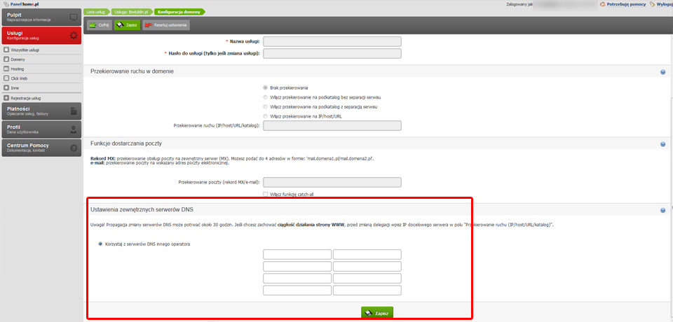 Jak wykonać przekierowanie DNS - domeny zarejestrowanej  na home.pl na serwery nazwa.pl na których utrzymujemy nasze responsywne strony www warszawa na joomla