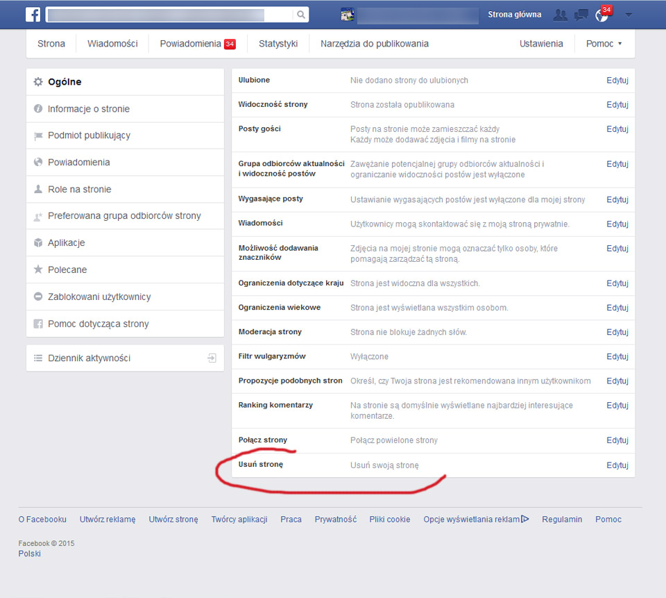 jak usunąć z facebooka fanpage naszej strony www Lublin