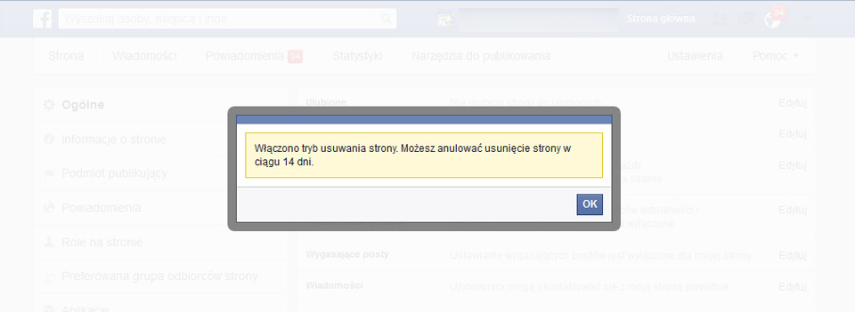 jak usunąć z facebooka fanpage naszej strony www Lublin