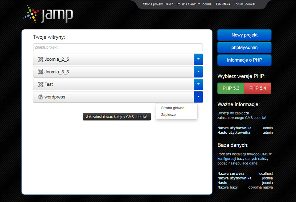 JAMP - localhost dla jomla i wordpress - serwer lokalny dla wordpress i joomla na naszym komputerze