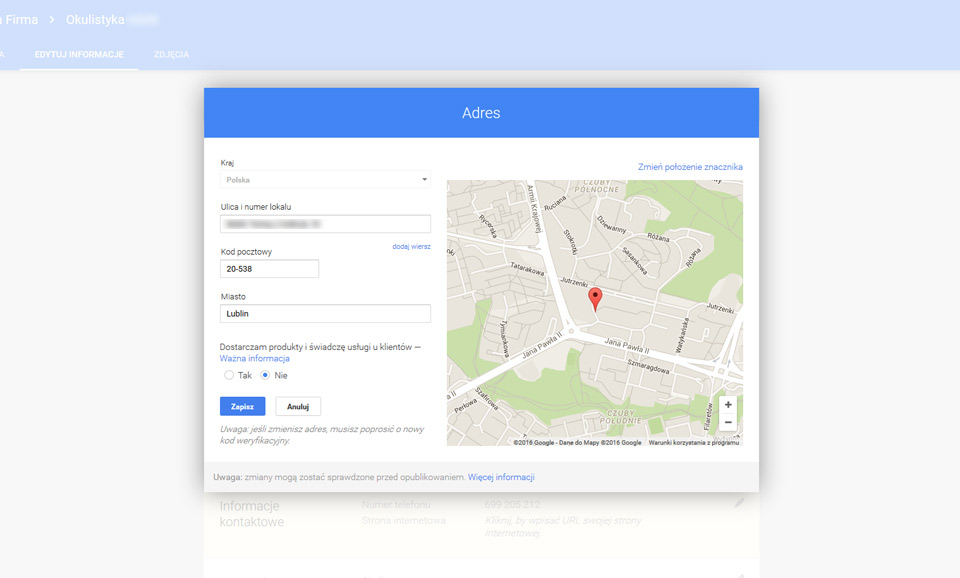 jak dodać firmę do map google, jak dodać nasze strony www Lublin do google