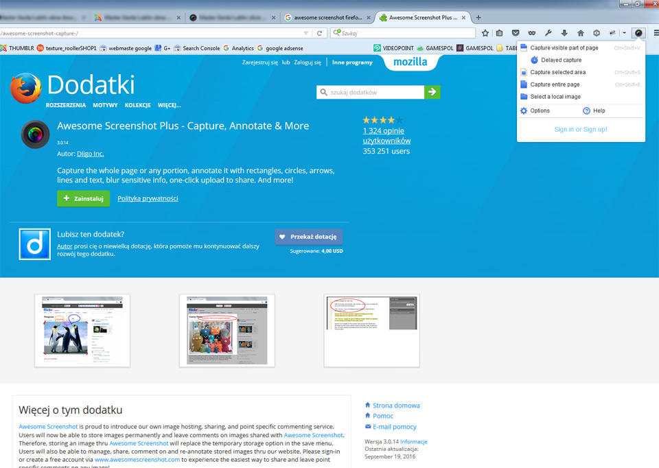 Awesome Screenshot Plus - jak zrobić screena strony www Lublin na joomla