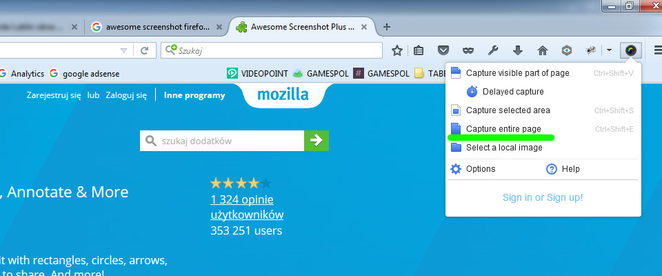 Awesome Screenshot Plus - jak zrobić screena strony www Lublin na joomla