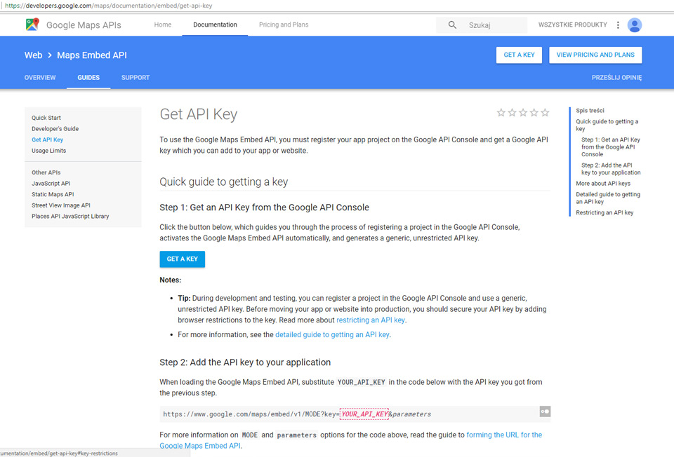 ID dla Mapy google - strony www Lublin - Maps Api Key