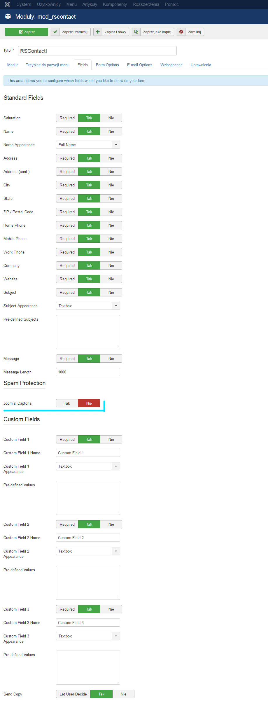 RSConstact! - prosty formularz z reCAPCHA dla strony www Lublin na Joomla - od rsjoomla.com