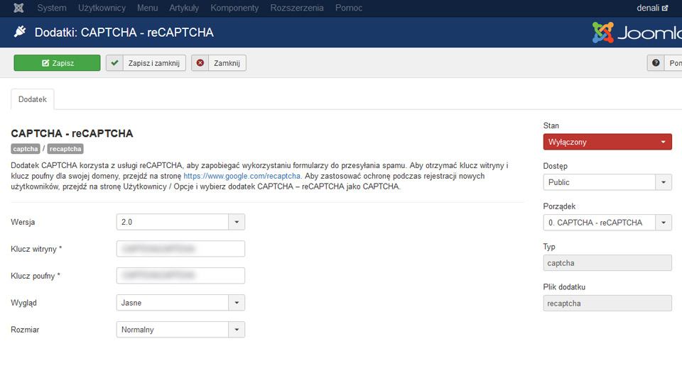 RSFormPro z reCAPTCHA - konfiguracja dla strony www Lublin na Joomla 3
