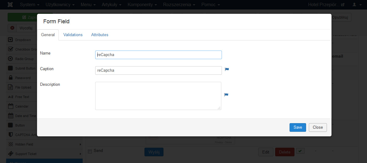 RSFormPro z reCAPTCHA - konfiguracja dla strony www internetowe Puławy na Joomla 3