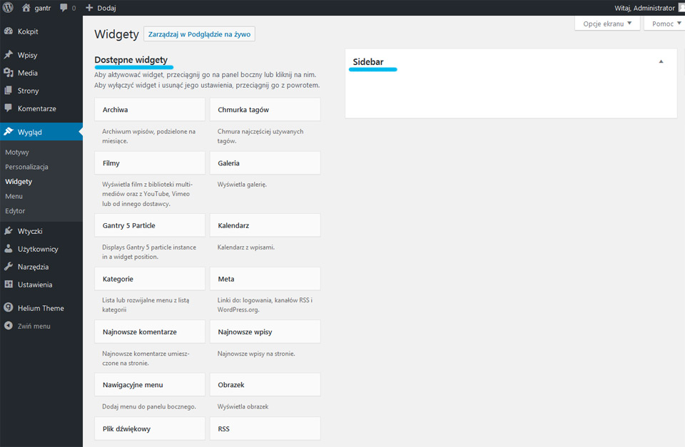 Gantry5, WordPress, widżet