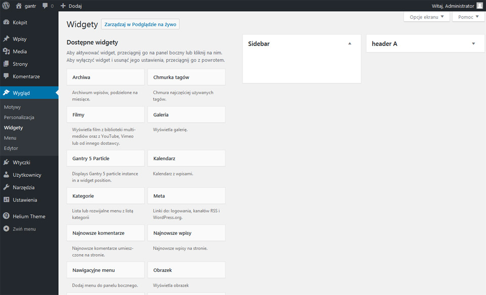 Gantry5, WordPress, widżet