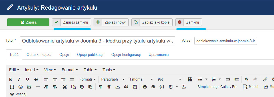 joomla, artykuł, kłódka, zablokowany