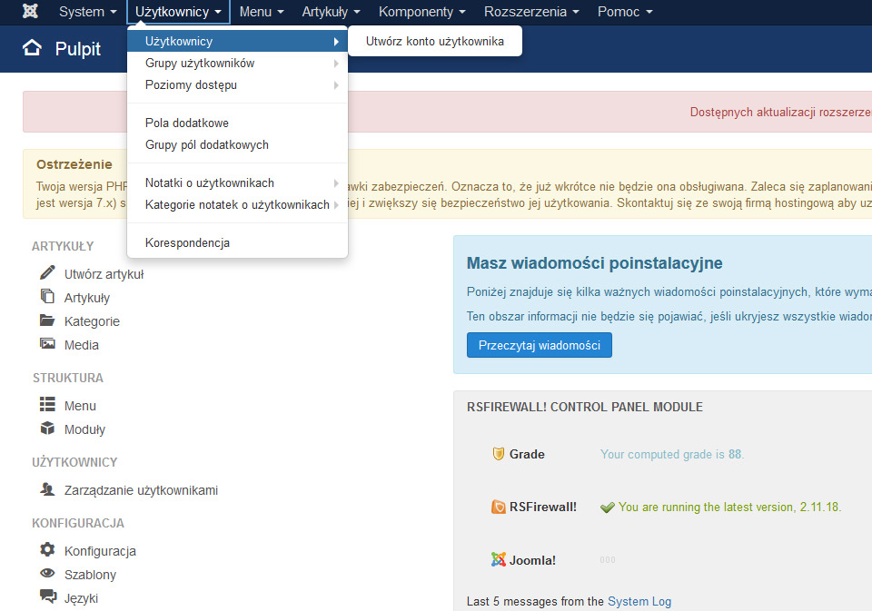 joomla, użytkownicy, blokowanie