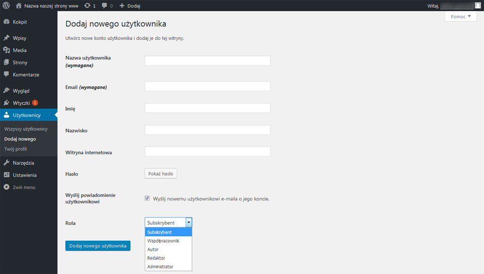 Jak dodać nowego użytkownika Wordpress do strony www Lublin