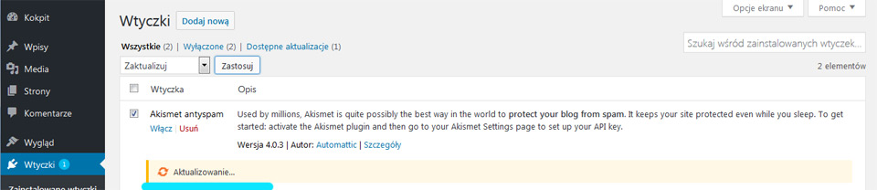 Aktualizacja wtyczek do WordPress za pomocą panelu aktualizacje - strony internetowe Puławy na Wordpress