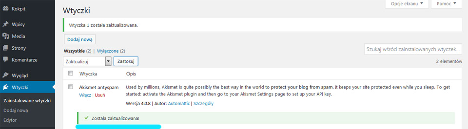 Aktualizacja wtyczek do WordPress za pomocą panelu aktualizacje - strony internetowe Puławy na Wordpress