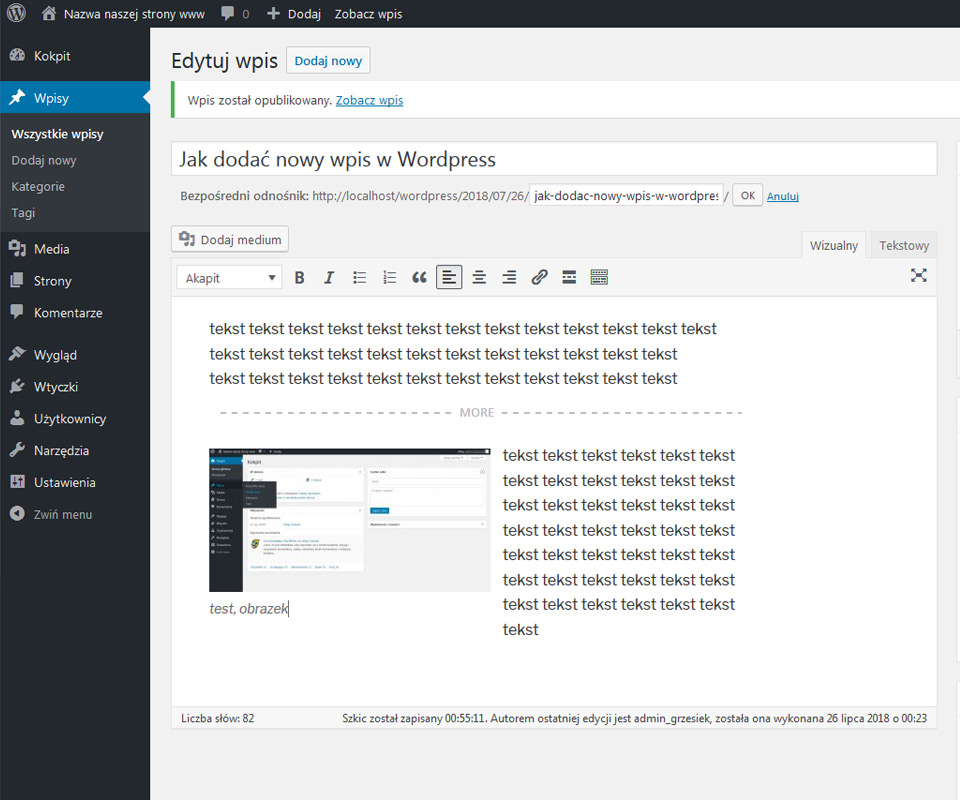 Jak dodać nowy zwykły wpis w WordPress - strony www Puławy na WordPress