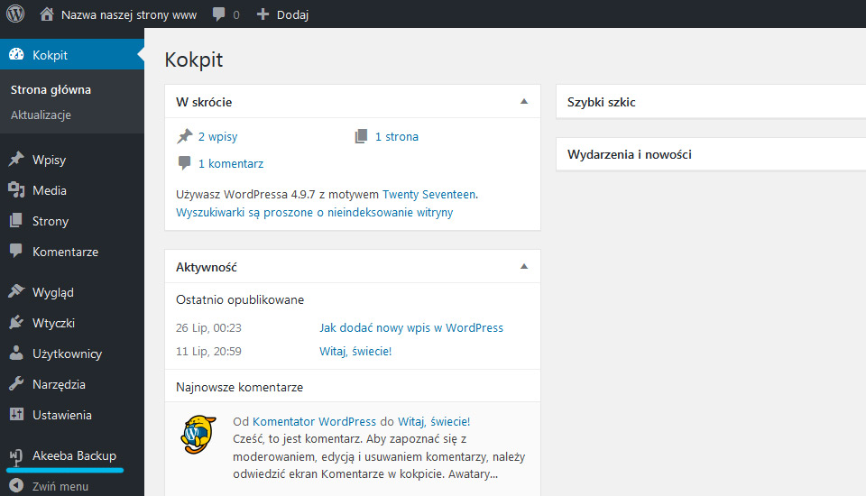 Akeeba Backup - kopia zapasowa strony www Lublin na WordPress