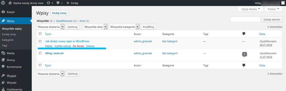kategoria, wpis, wordpress,