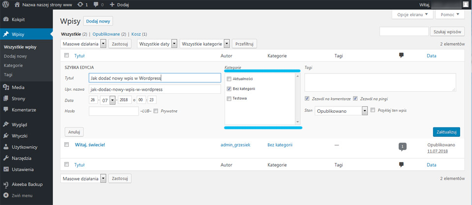 kategoria, wpis, wordpress,