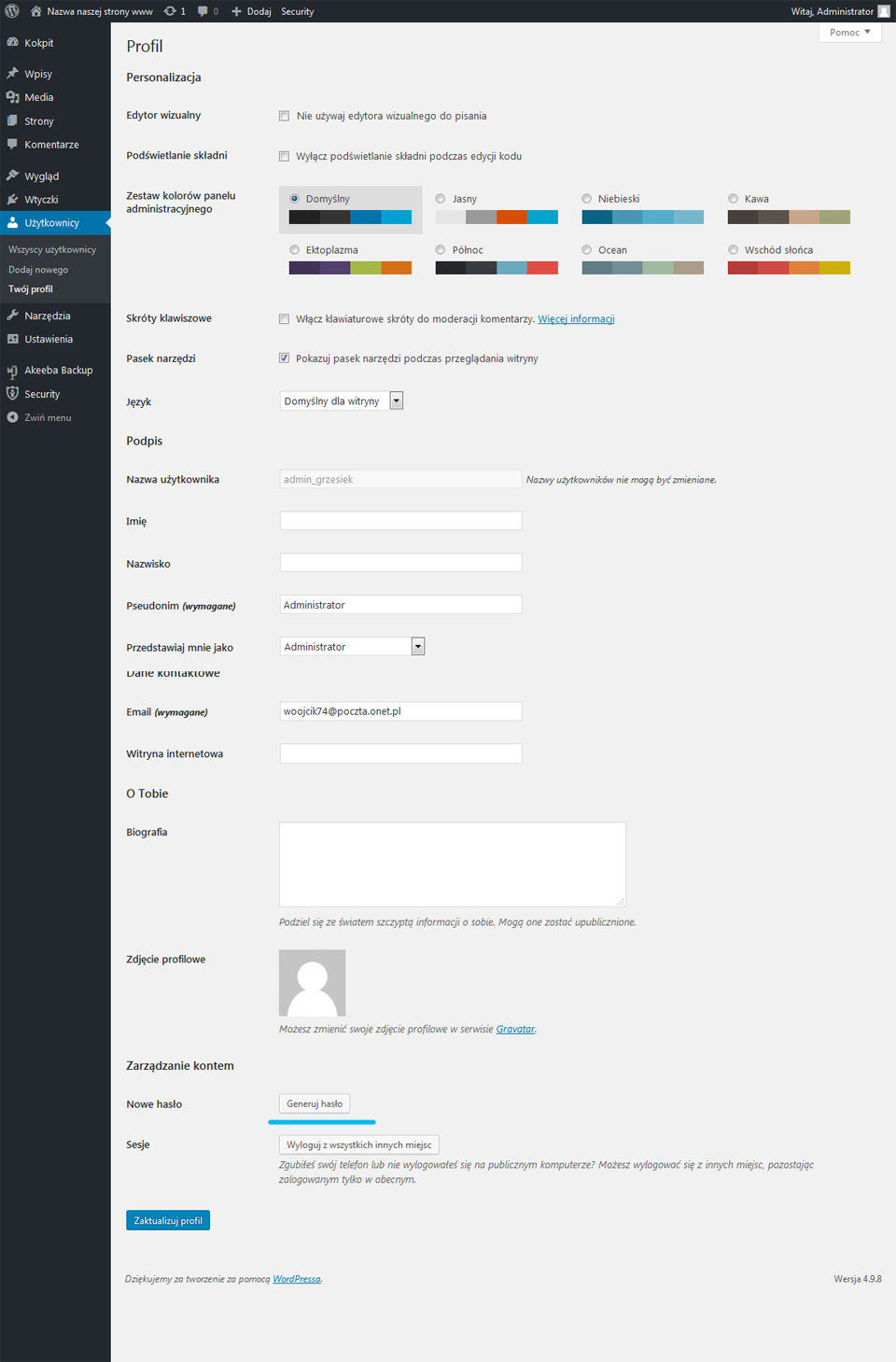 hasło, wordpress, użytkownik