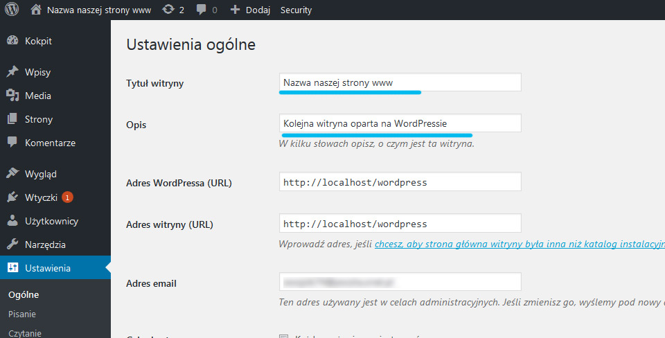 opis, tytuł, wordpress