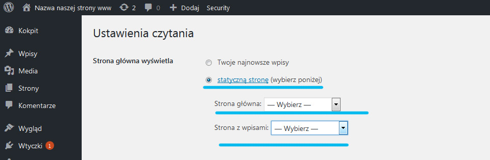 wordpress, strona główna